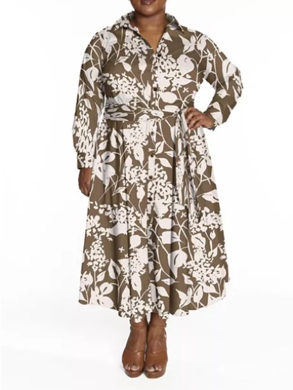 PARI PASSU Plus Size Poplin Floral Print Shirtdress B6 Size 22 Curvy NWT